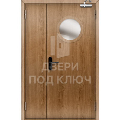 Противопожарная остекленная полуторная дверь 3-го типа под шпон ДПК-16427
