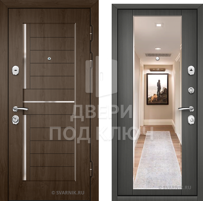 Входная дверь с зеркалом в коттедж ДПК-10408